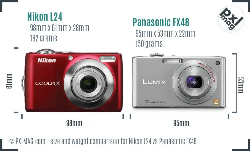 Nikon L24 vs Panasonic FX48 size comparison