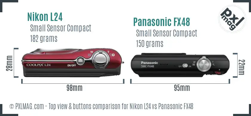 Nikon L24 vs Panasonic FX48 top view buttons comparison
