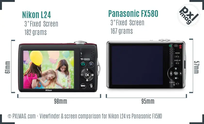 Nikon L24 vs Panasonic FX580 Screen and Viewfinder comparison