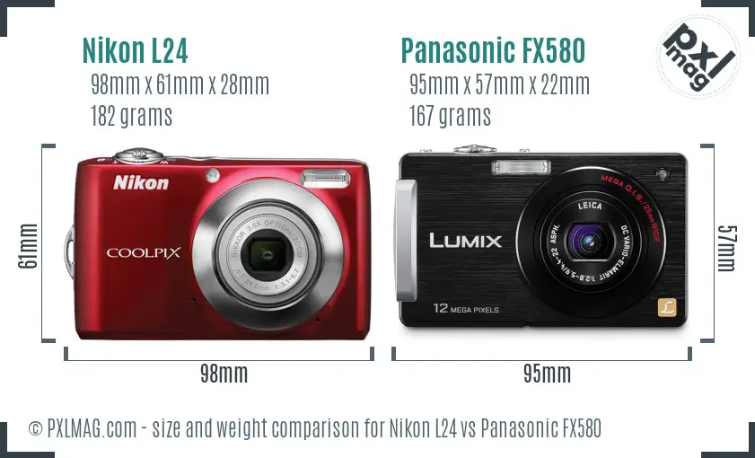 Nikon L24 vs Panasonic FX580 size comparison