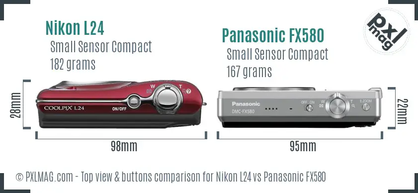 Nikon L24 vs Panasonic FX580 top view buttons comparison