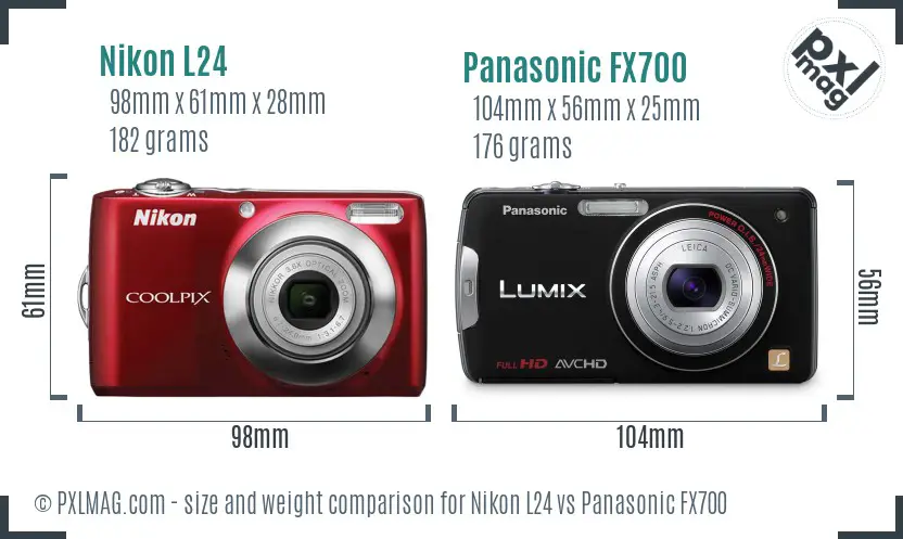 Nikon L24 vs Panasonic FX700 size comparison