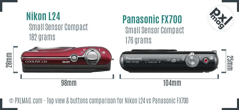 Nikon L24 vs Panasonic FX700 top view buttons comparison