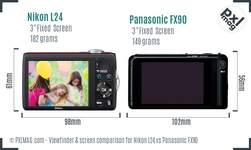 Nikon L24 vs Panasonic FX90 Screen and Viewfinder comparison