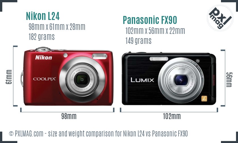 Nikon L24 vs Panasonic FX90 size comparison