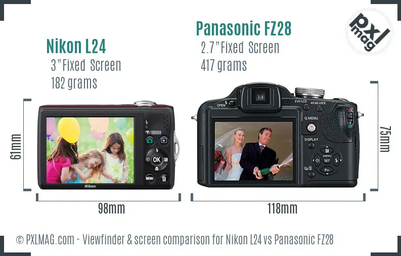 Nikon L24 vs Panasonic FZ28 Screen and Viewfinder comparison