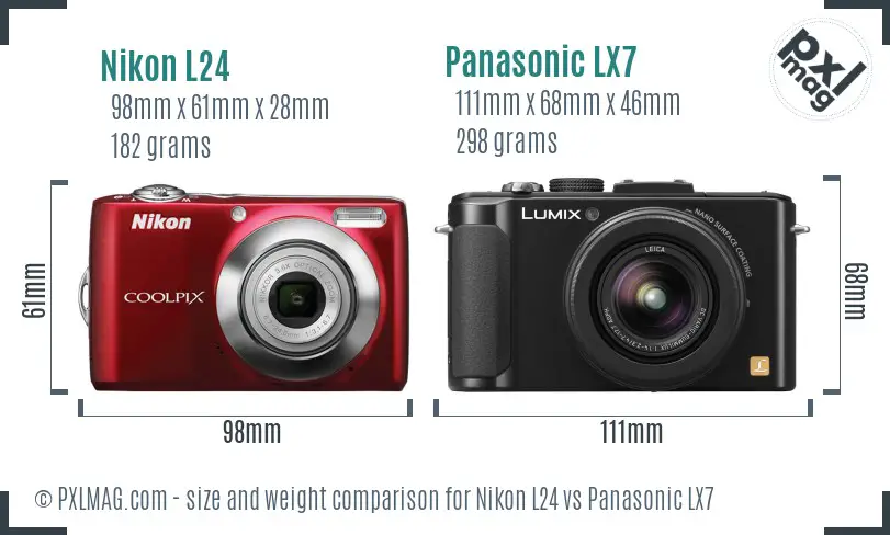 Nikon L24 vs Panasonic LX7 size comparison