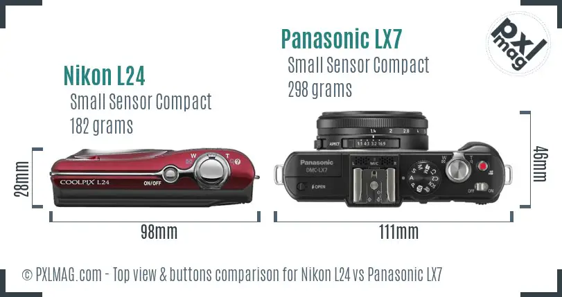 Nikon L24 vs Panasonic LX7 top view buttons comparison