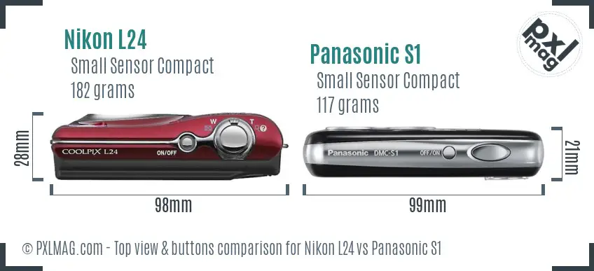 Nikon L24 vs Panasonic S1 top view buttons comparison