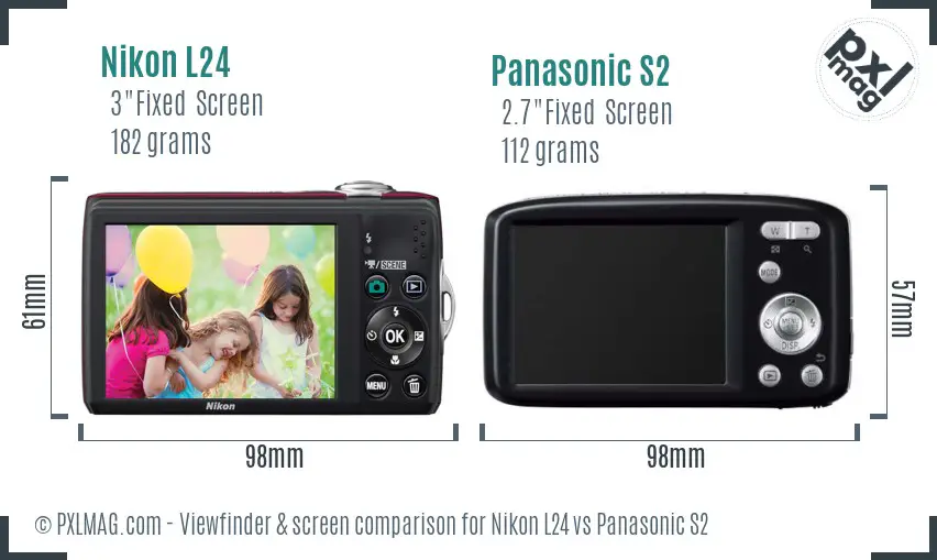 Nikon L24 vs Panasonic S2 Screen and Viewfinder comparison