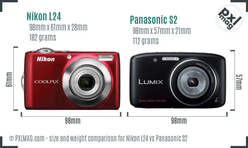 Nikon L24 vs Panasonic S2 size comparison