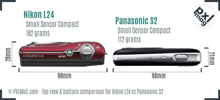 Nikon L24 vs Panasonic S2 top view buttons comparison