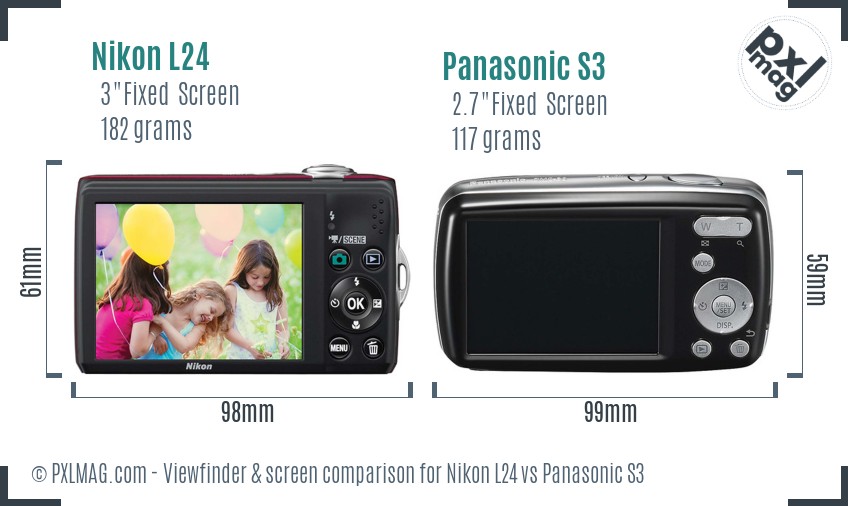 Nikon L24 vs Panasonic S3 Screen and Viewfinder comparison