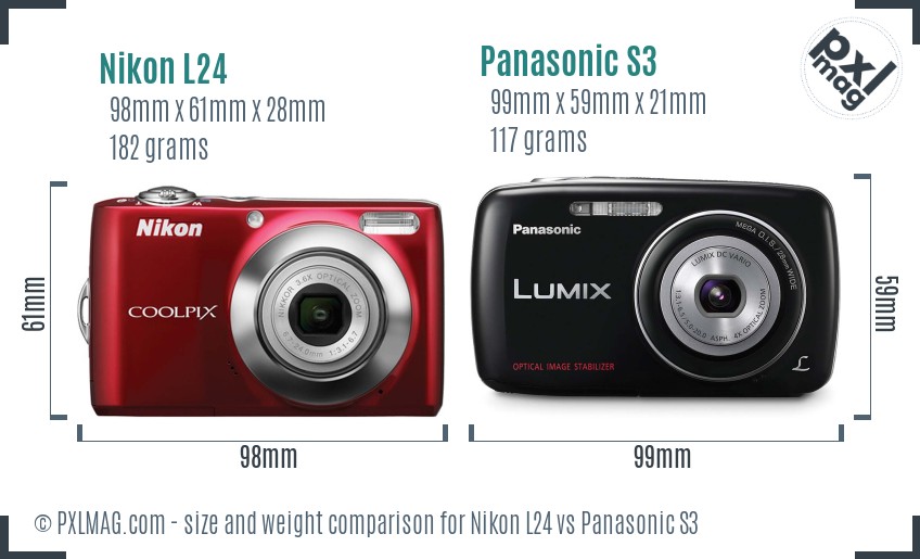 Nikon L24 vs Panasonic S3 size comparison