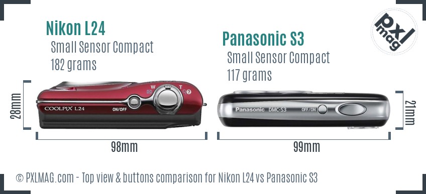 Nikon L24 vs Panasonic S3 top view buttons comparison