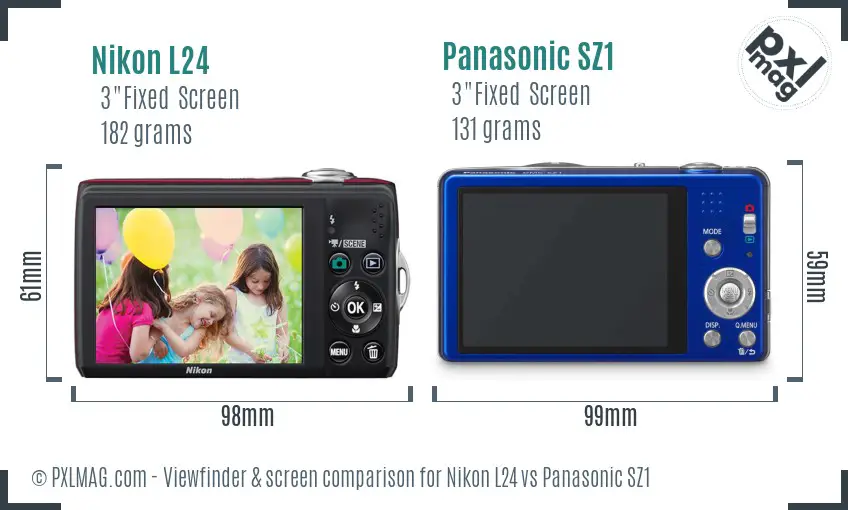 Nikon L24 vs Panasonic SZ1 Screen and Viewfinder comparison