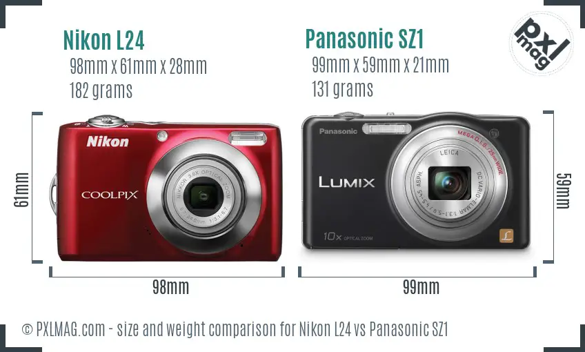 Nikon L24 vs Panasonic SZ1 size comparison