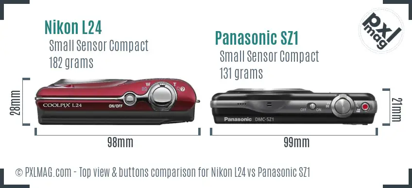 Nikon L24 vs Panasonic SZ1 top view buttons comparison