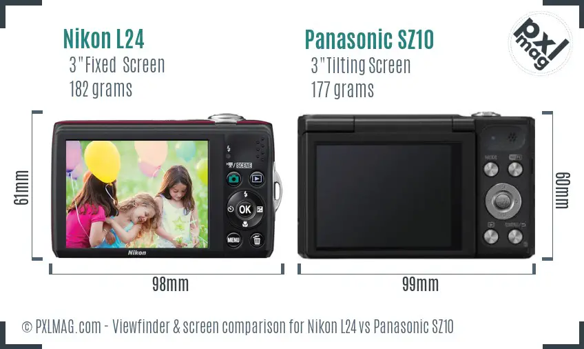 Nikon L24 vs Panasonic SZ10 Screen and Viewfinder comparison