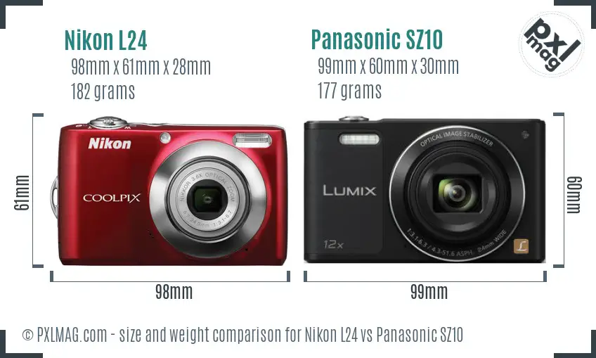 Nikon L24 vs Panasonic SZ10 size comparison