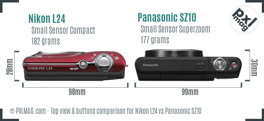 Nikon L24 vs Panasonic SZ10 top view buttons comparison