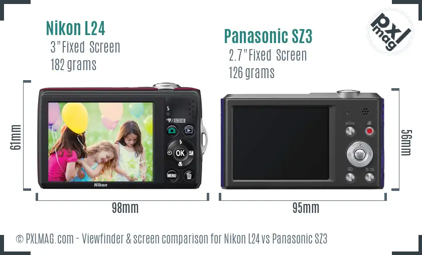 Nikon L24 vs Panasonic SZ3 Screen and Viewfinder comparison