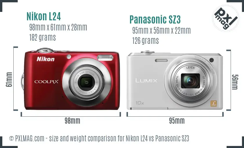 Nikon L24 vs Panasonic SZ3 size comparison