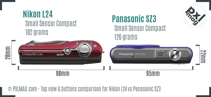 Nikon L24 vs Panasonic SZ3 top view buttons comparison