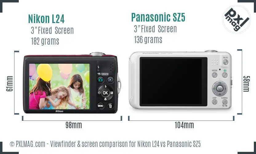 Nikon L24 vs Panasonic SZ5 Screen and Viewfinder comparison