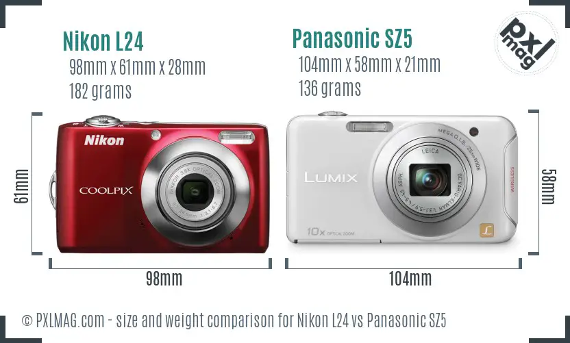 Nikon L24 vs Panasonic SZ5 size comparison