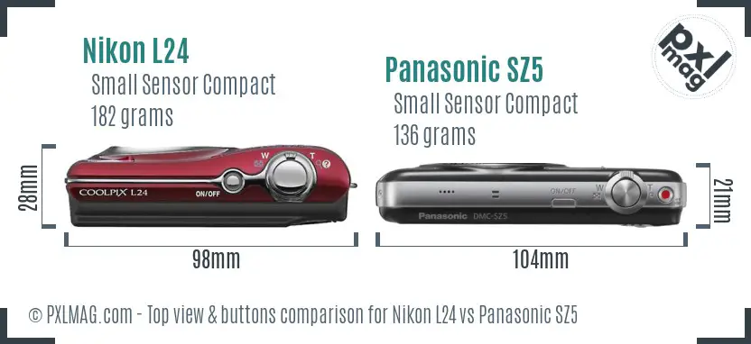 Nikon L24 vs Panasonic SZ5 top view buttons comparison