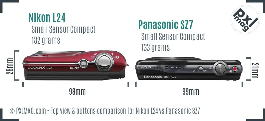 Nikon L24 vs Panasonic SZ7 top view buttons comparison Nikon L24 vs Panasonic SZ7 top view buttons comparison