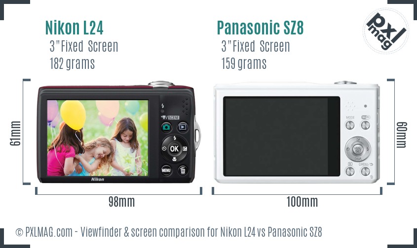 Nikon L24 vs Panasonic SZ8 Screen and Viewfinder comparison