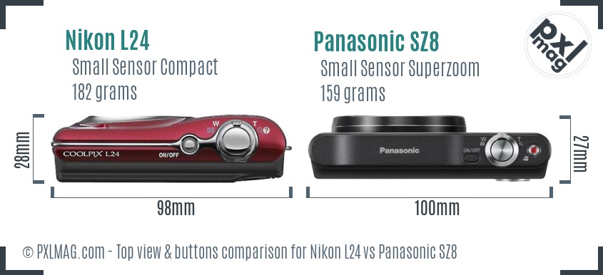 Nikon L24 vs Panasonic SZ8 top view buttons comparison