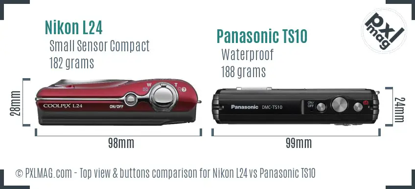 Nikon L24 vs Panasonic TS10 top view buttons comparison Nikon L24 vs Panasonic TS10 top view buttons comparison