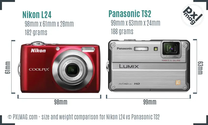 Nikon L24 vs Panasonic TS2 size comparison