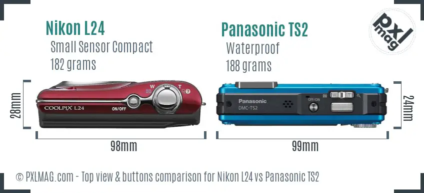 Nikon L24 vs Panasonic TS2 top view buttons comparison