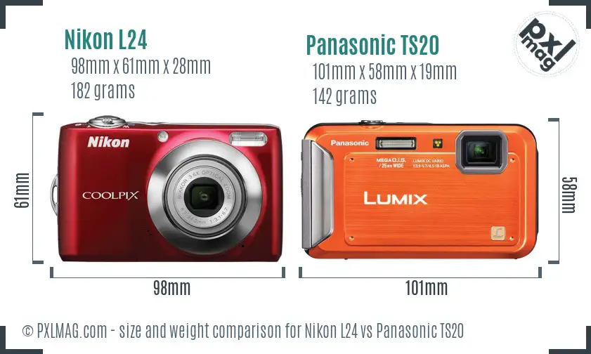 Nikon L24 vs Panasonic TS20 size comparison
