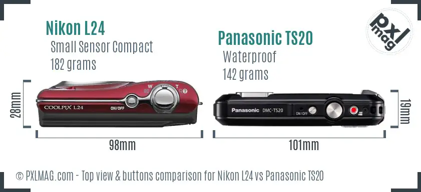Nikon L24 vs Panasonic TS20 top view buttons comparison