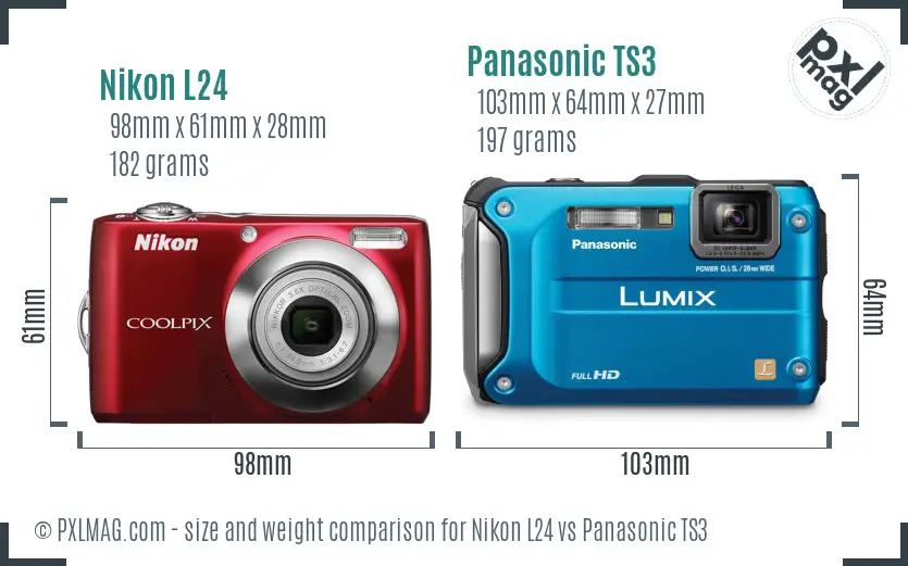 Nikon L24 vs Panasonic TS3 size comparison