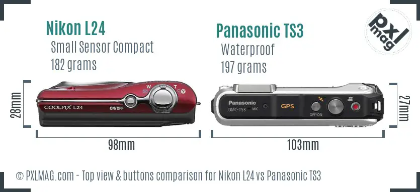 Nikon L24 vs Panasonic TS3 top view buttons comparison