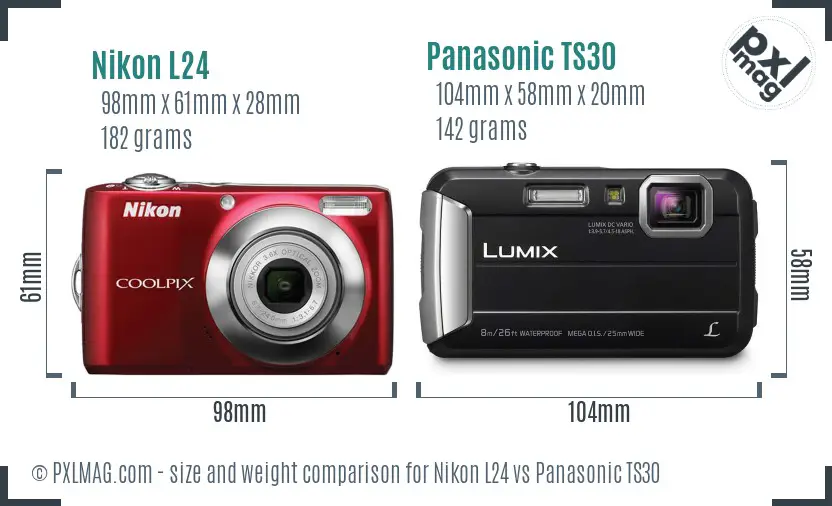 Nikon L24 vs Panasonic TS30 size comparison