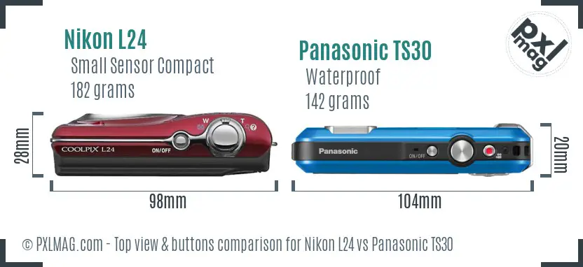 Nikon L24 vs Panasonic TS30 top view buttons comparison