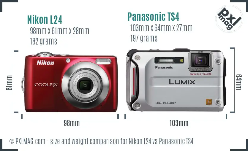Nikon L24 vs Panasonic TS4 size comparison