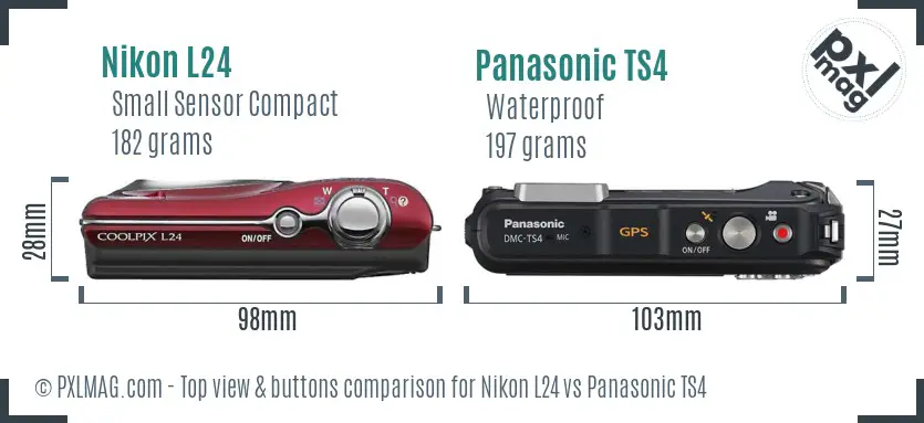 Nikon L24 vs Panasonic TS4 top view buttons comparison