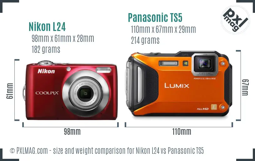 Nikon L24 vs Panasonic TS5 size comparison