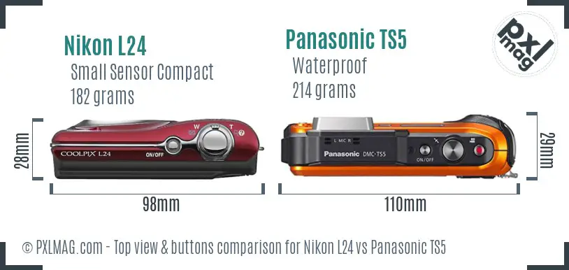 Nikon L24 vs Panasonic TS5 top view buttons comparison