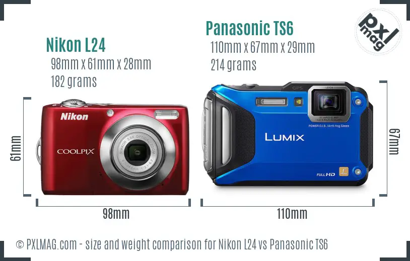 Nikon L24 vs Panasonic TS6 size comparison