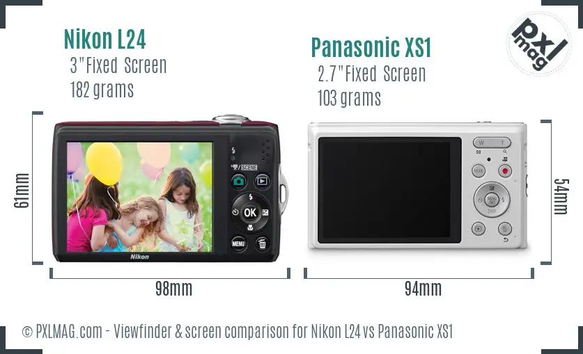 Nikon L24 vs Panasonic XS1 Screen and Viewfinder comparison