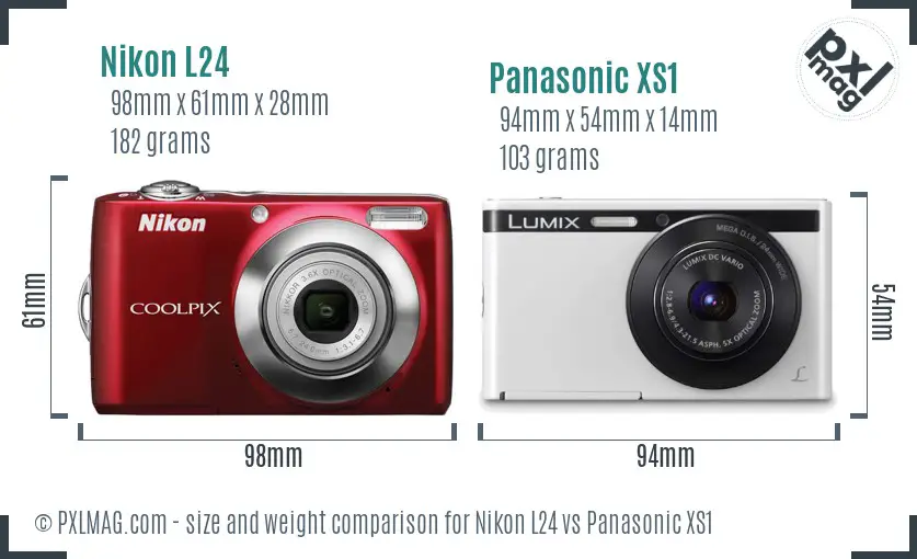 Nikon L24 vs Panasonic XS1 size comparison